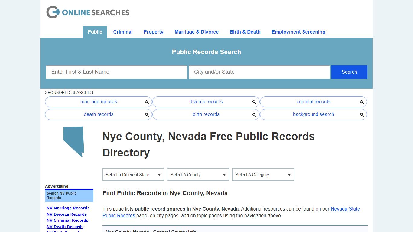 Nye County, Nevada Public Records Directory - OnlineSearches.com