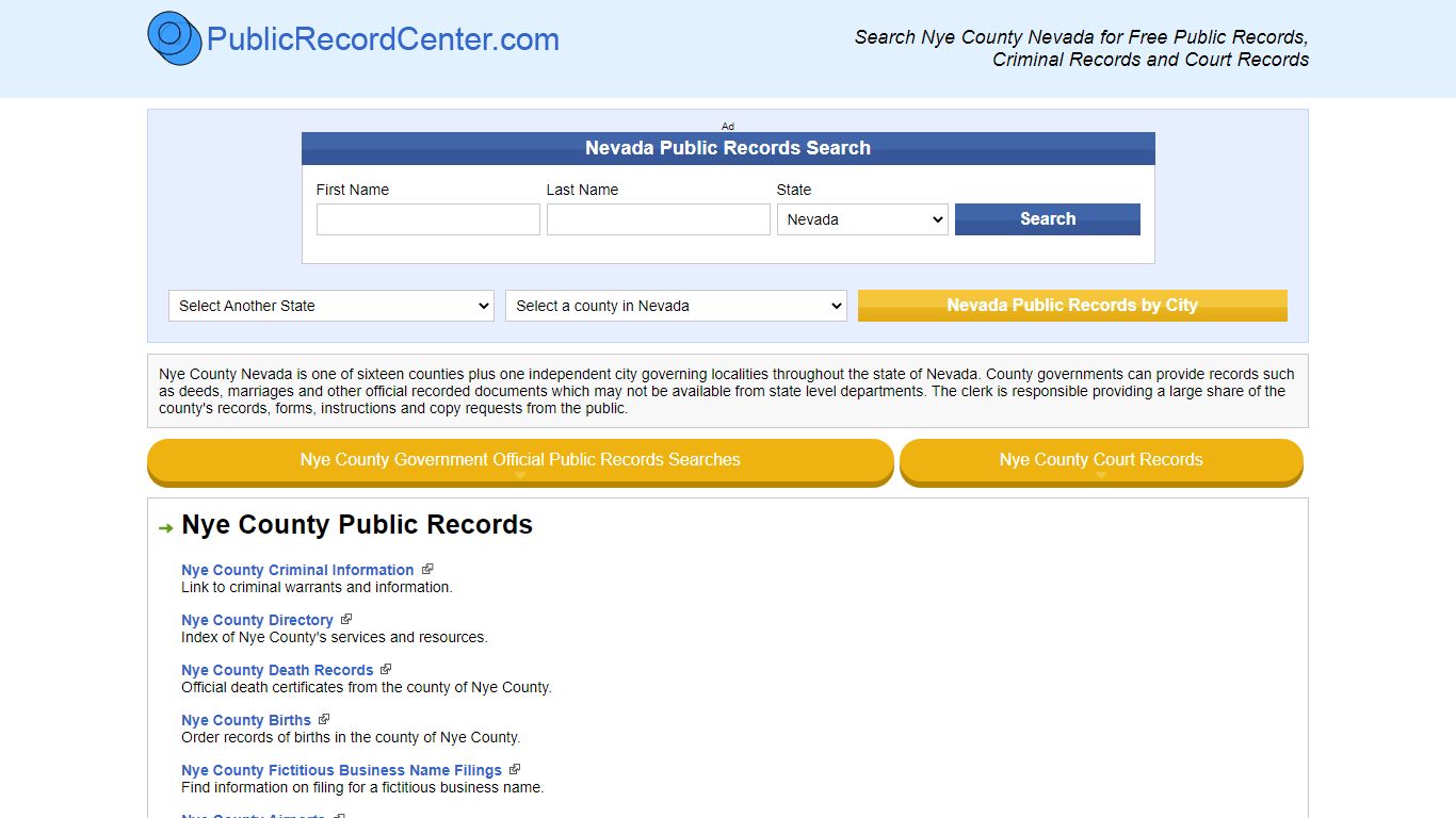 Nye County Nevada Free Public Records - Court Records - Criminal Records